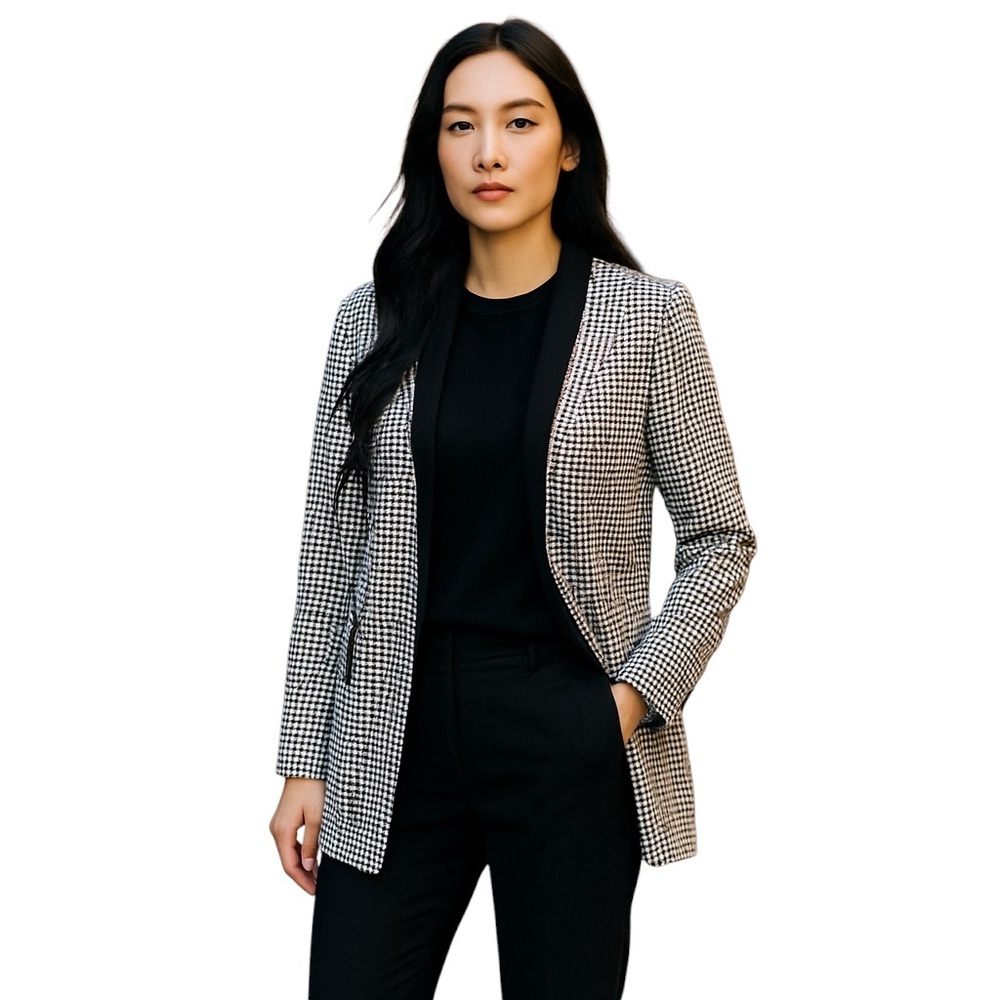 LAURA Women's Black & White Houndstooth Open Blazer size 14 Formal Layer size XL